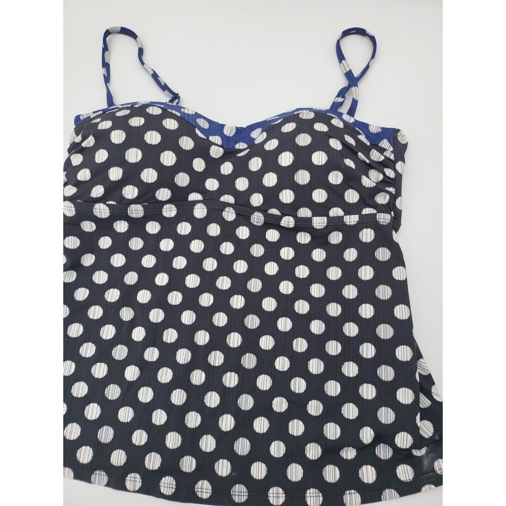 Cole Of California Swim Top XL Womens Black Blue White Polka Dot Padded Pullover